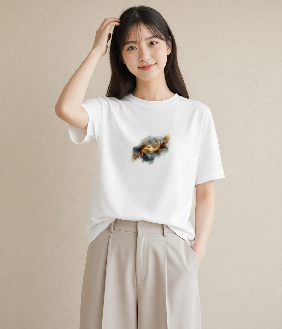 半袖Tシャツ レディース 天の川 星空 宇宙 イラスト 上品 20代 カジュアルコーデ 白T