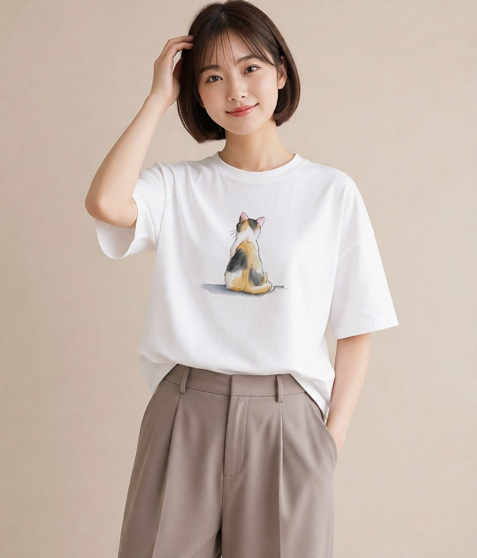 半袖Tシャツ レディース ベンガル 猫 ねこ イラスト ミニマル レイヤード 友達ギフト 白T