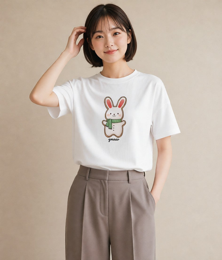 Tシャツ レディース クッキー 食べ物 フード イラスト 線画 公園 ママ 白T