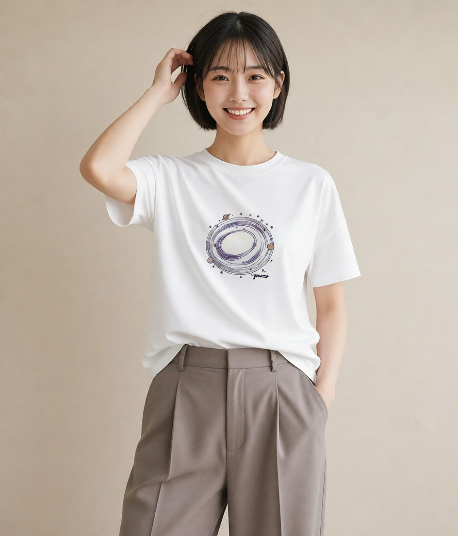 デザインTシャツ レディース 月 星空 宇宙 イラスト きれいめ 敬老の日 ホワイトデー 白T