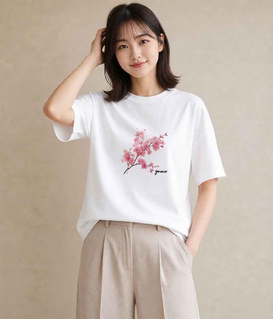 半袖Tシャツ レディース 梅 花 花柄 イラスト おしゃれギフト 社会人 白T