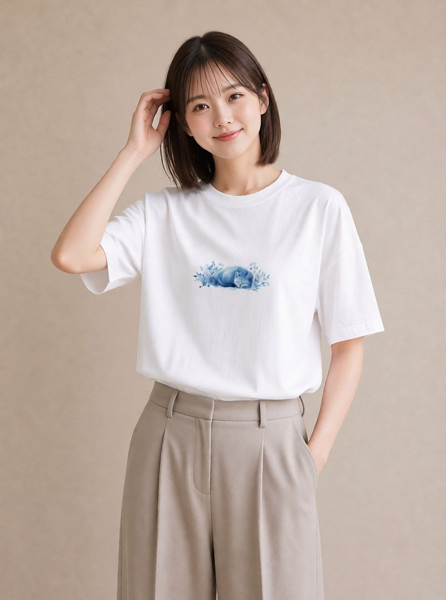グラフィックTシャツ レディース ロシアンブルー 猫 ねこ イラスト ボタニカル 公園 ママ 白T