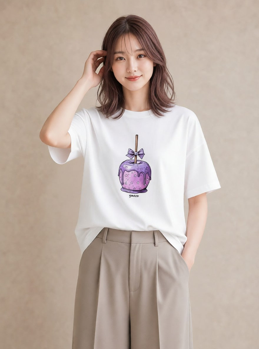 グラフィックTシャツ レディース キャンディ 食べ物 フード イラスト フェミニン 20代 カジュアルコーデ 白T