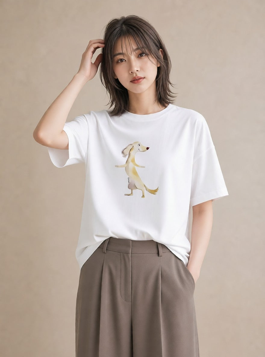 グラフィックTシャツ レディース ミニチュアダックスフンド 犬 いぬ イラスト ニュアンス 秋コーデ おしゃれギフト 白T