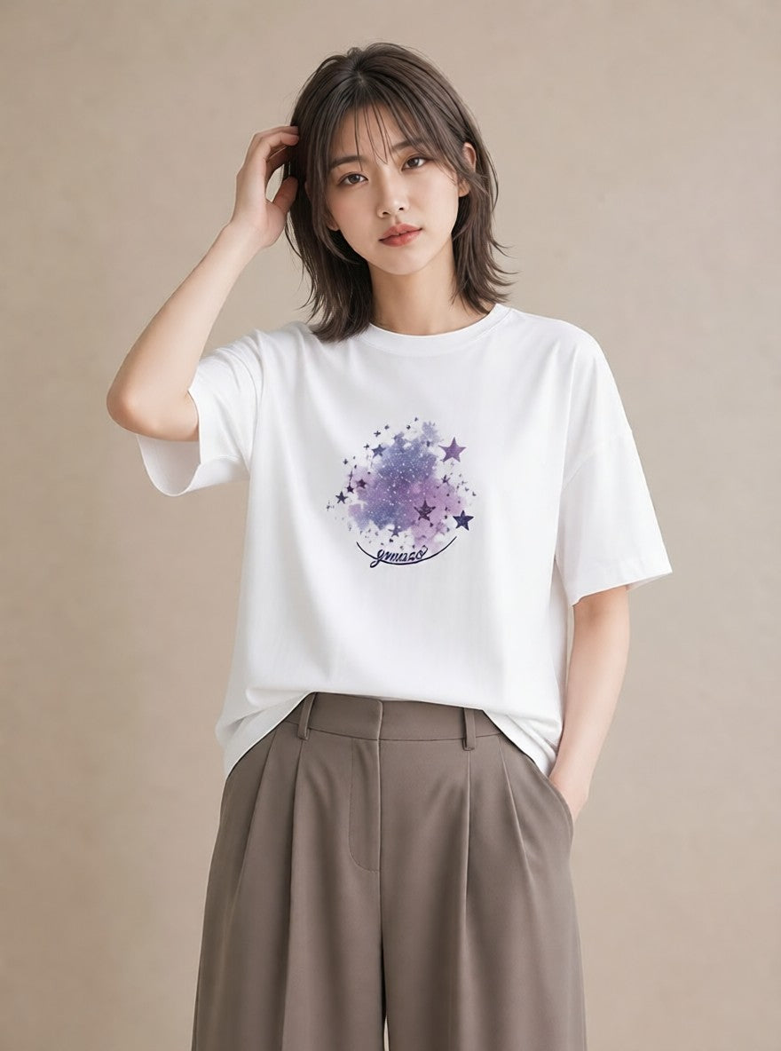 グラフィックTシャツ レディース 牡牛座 星空 宇宙 イラスト モード おしゃれギフト 社会人 白T