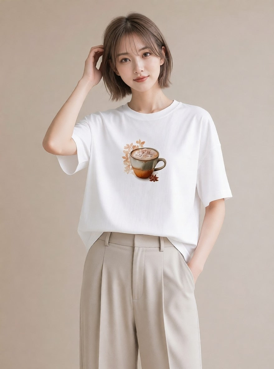Tシャツ レディース ココア 食べ物 フード イラスト ゆるかわ ホワイトデー 春服 白T