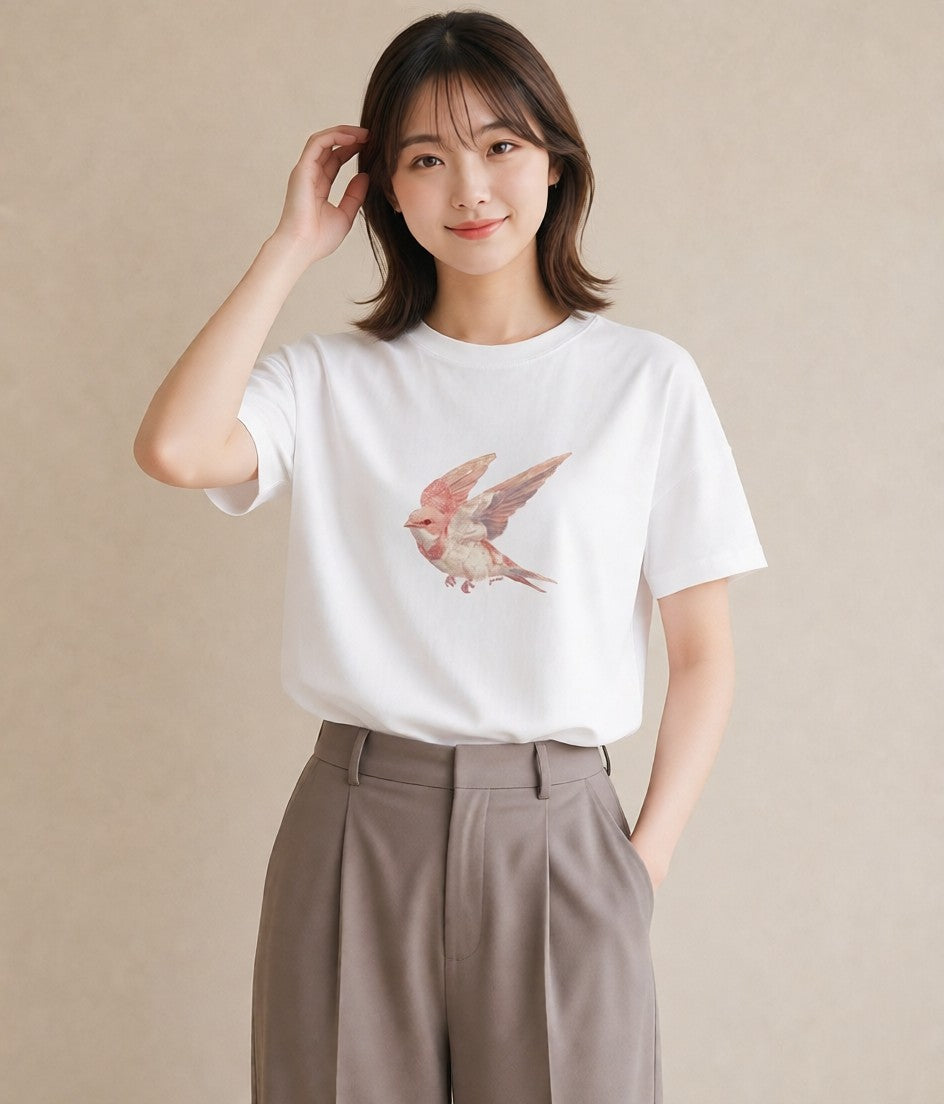 半袖Tシャツ レディース インコ ペット 動物 イラスト 水彩風 お揃い 親子 白T