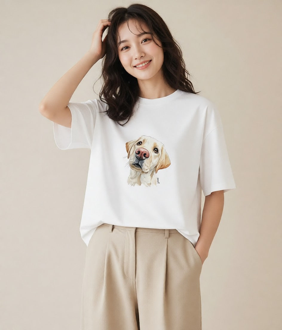半袖Tシャツ レディース ラブラドールレトリバー 犬 いぬ イラスト ガーリー 秋コーデ おしゃれギフト 白T