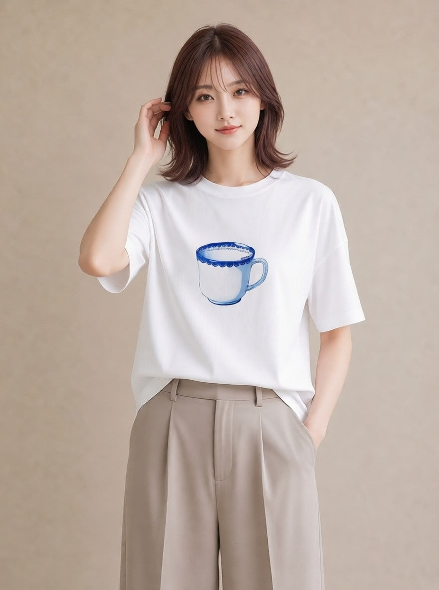 グラフィックTシャツ レディース エスプレッソ 食べ物 フード イラスト ニュアンス ビーチ デイリーウェア 白T