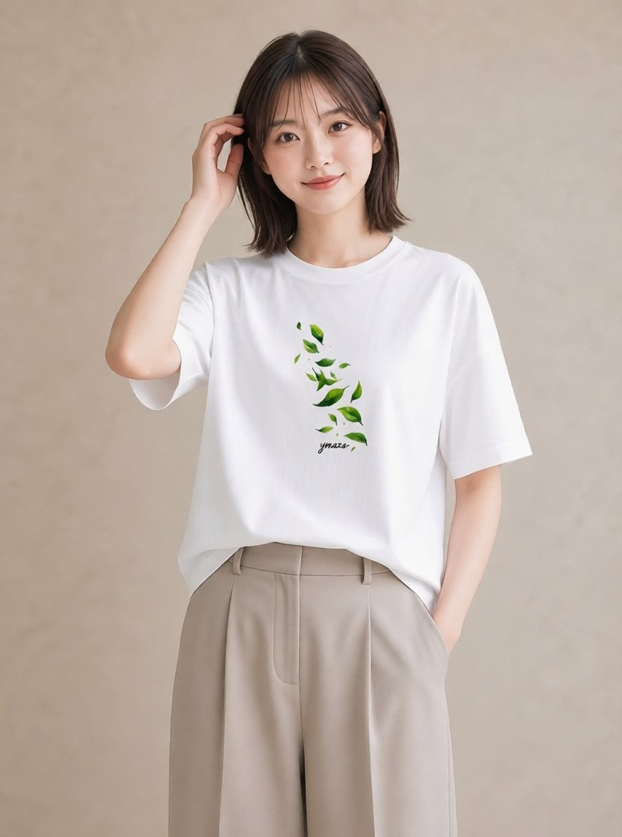 プリントTシャツ レディース 新緑 植物 ボタニカル イラスト 休日コーデ 買い物 夏コーデ 白T