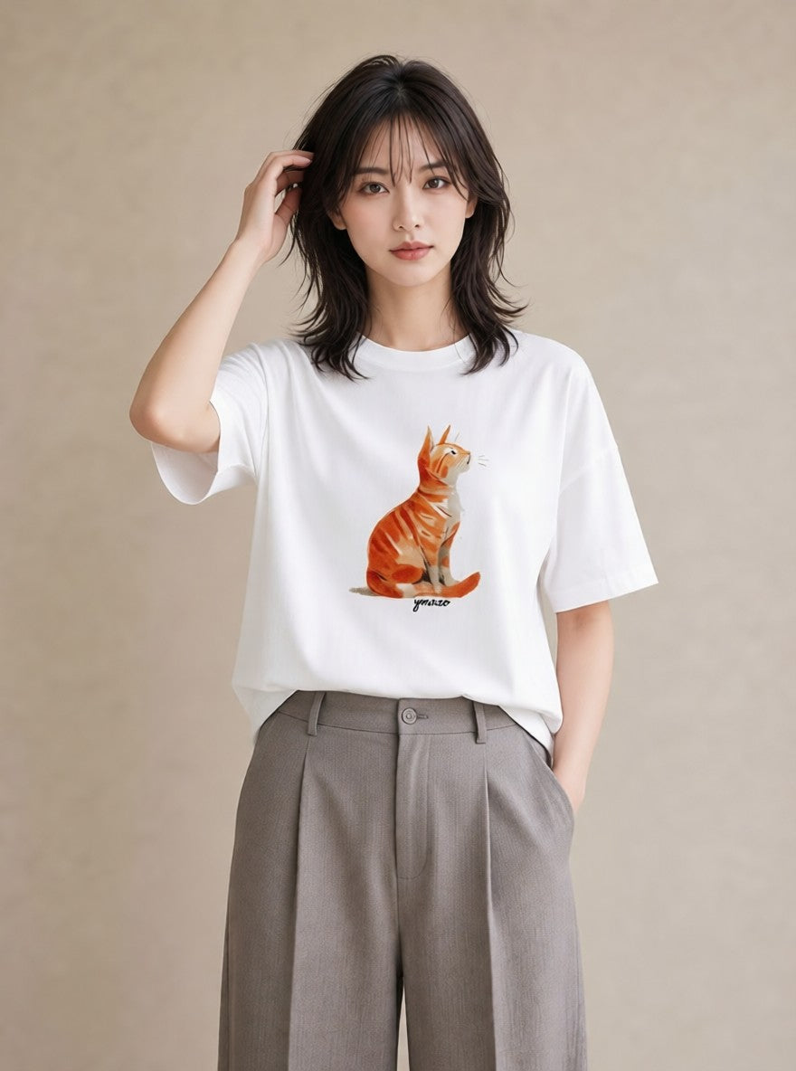 Tシャツ レディース サビ猫 猫 ねこ イラスト 旅行 母娘コーデ 白T