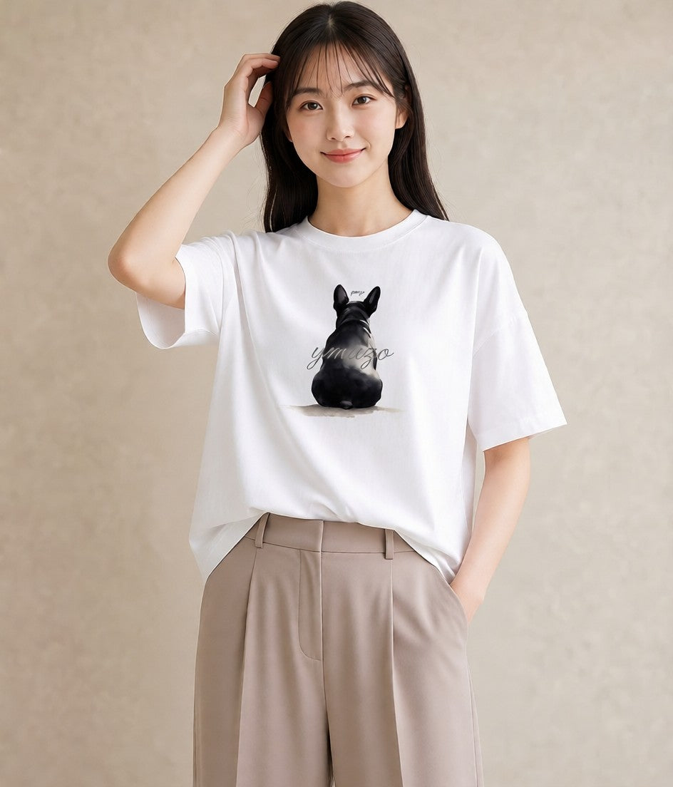 Tシャツ レディース いぬ 犬 ワンコ イラスト 韓国風 レイヤード 友達ギフト 白T