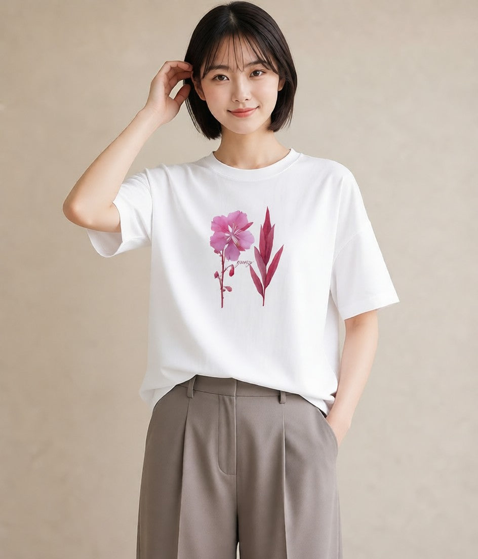 デザインTシャツ レディース ポスト 野の花 レトロ ナチュラル アンティーク イラスト モード 女子会 お揃い 白T