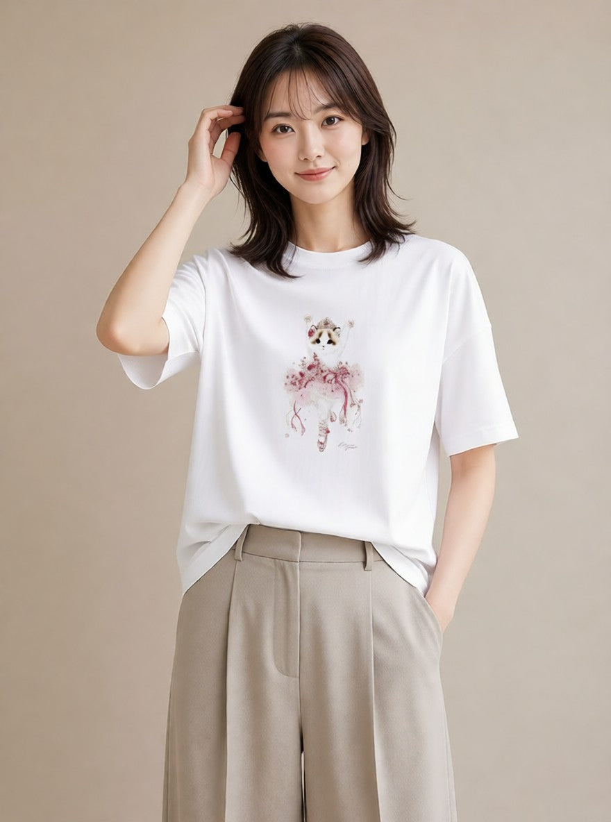 デザインTシャツ レディース バレエシューズ バレエ トウシューズ ナチュラル アンティーク イラスト 個性的 カフェ巡り 女子会 白T