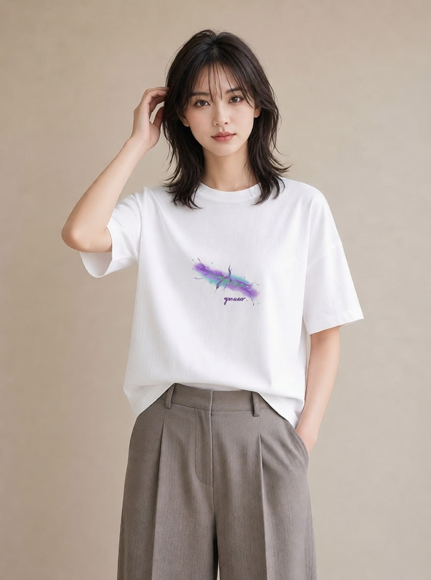 半袖Tシャツ レディース 天の川 星空 宇宙 イラスト こなれ感 春コーデ 姉妹 白T