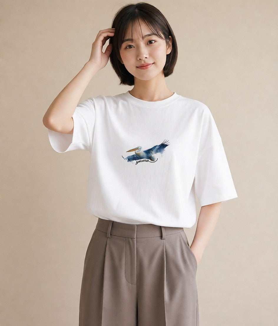 Tシャツ レディース ハシビロコウ 動物 アニマル イラスト 春服 ミセス 白T