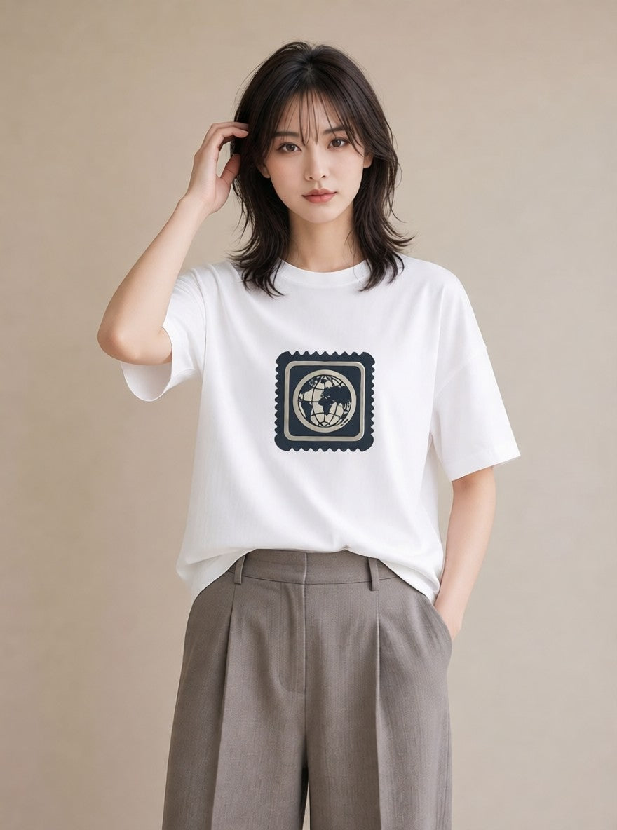 デザインTシャツ レディース 旅 トラベル スタンプ イラスト 手描き風 敬老の日 ホワイトデー 白T