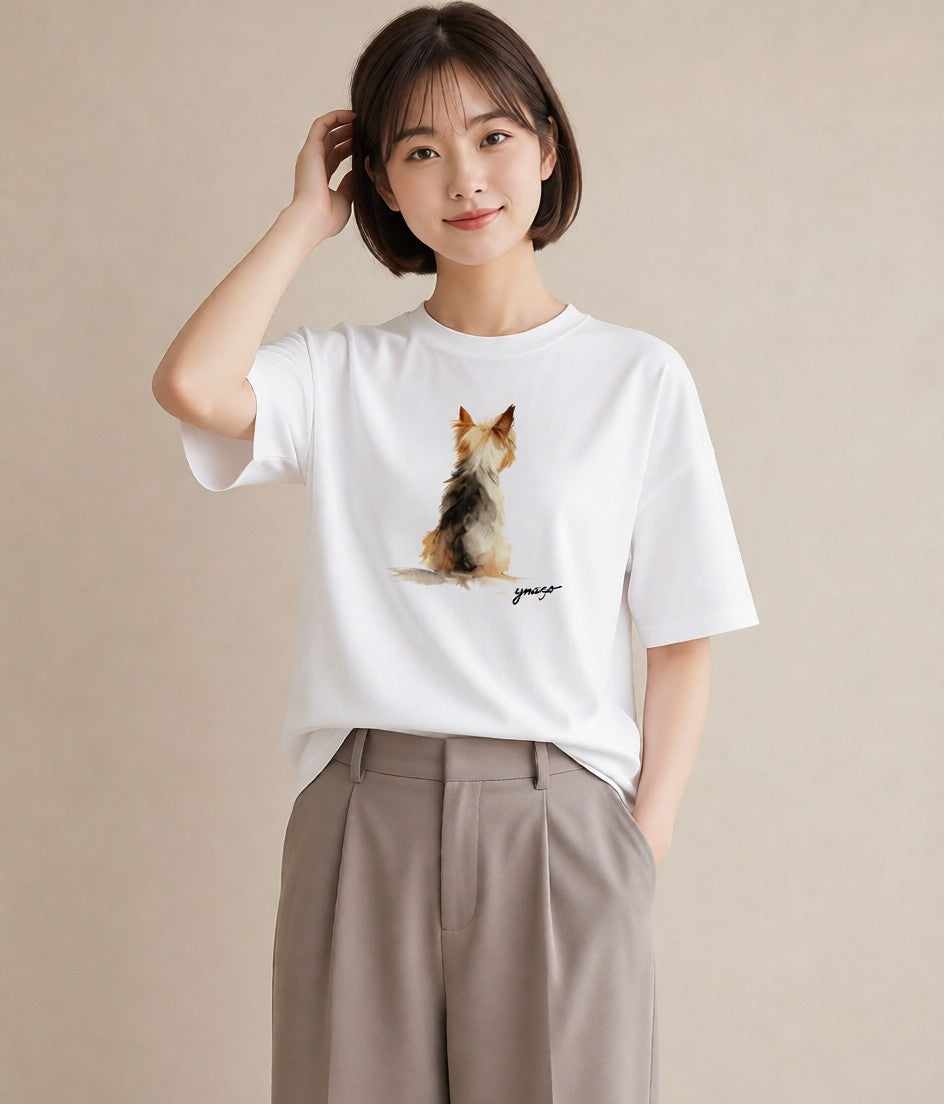 グラフィックTシャツ レディース ヨークシャーテリア 犬 いぬ イラスト 上品 通勤 在宅 白T