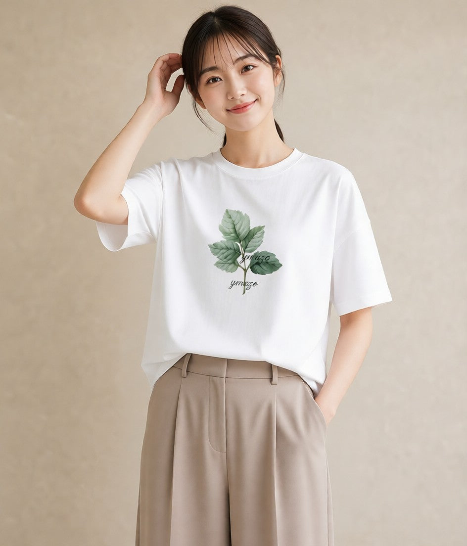 グラフィックTシャツ レディース 葉っぱ 植物 ボタニカル イラスト ミニマル 女性 旅行用 白T