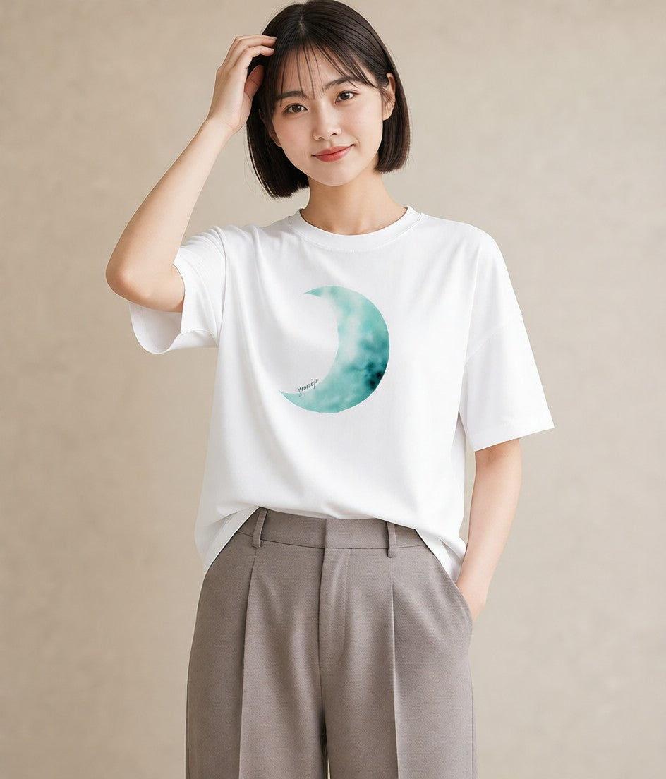 デザインTシャツ レディース 満月 星空 宇宙 イラスト ガーリー カフェ巡り 女子会 白T