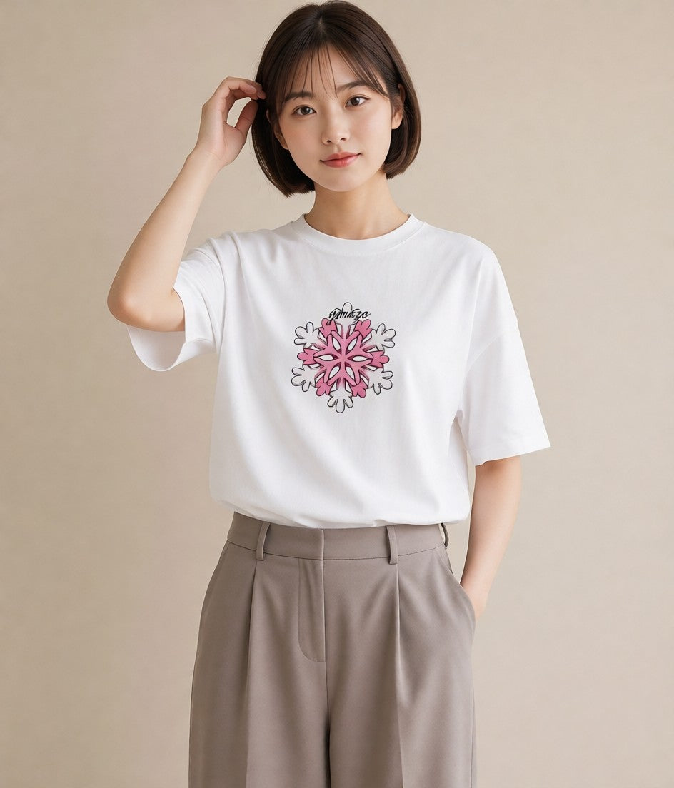 半袖Tシャツ レディース 雪の結晶 星空 宇宙 イラスト 淡色 お出かけ 普段着 白T