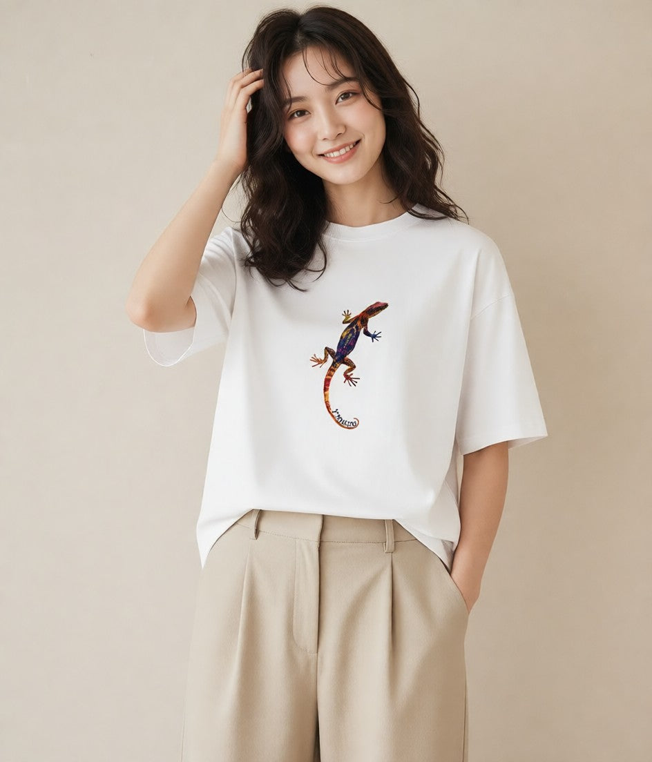 デザインTシャツ レディース レオパ ペット 動物 イラスト 上品 女性 旅行用 白T