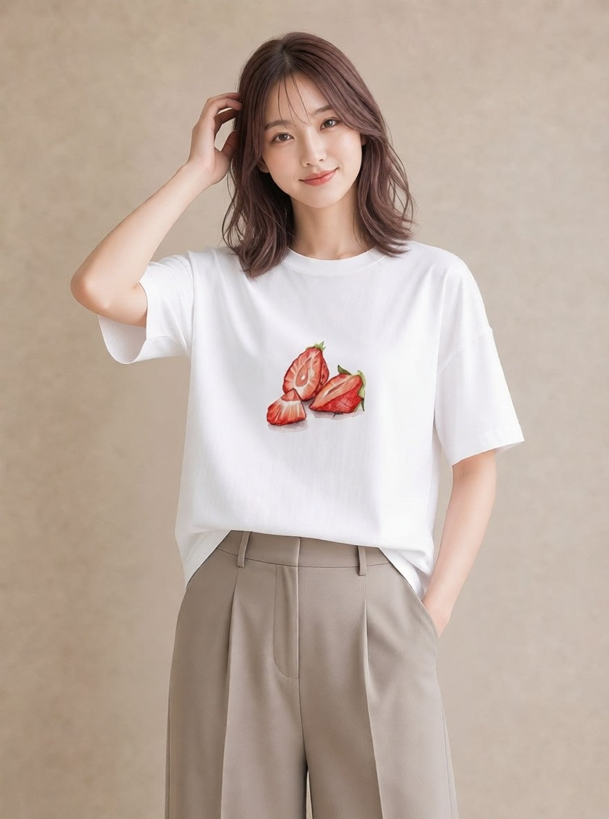 Tシャツ レディース ショートケーキ 食べ物 フード イラスト ボタニカル 姉妹 送別ギフト 白T