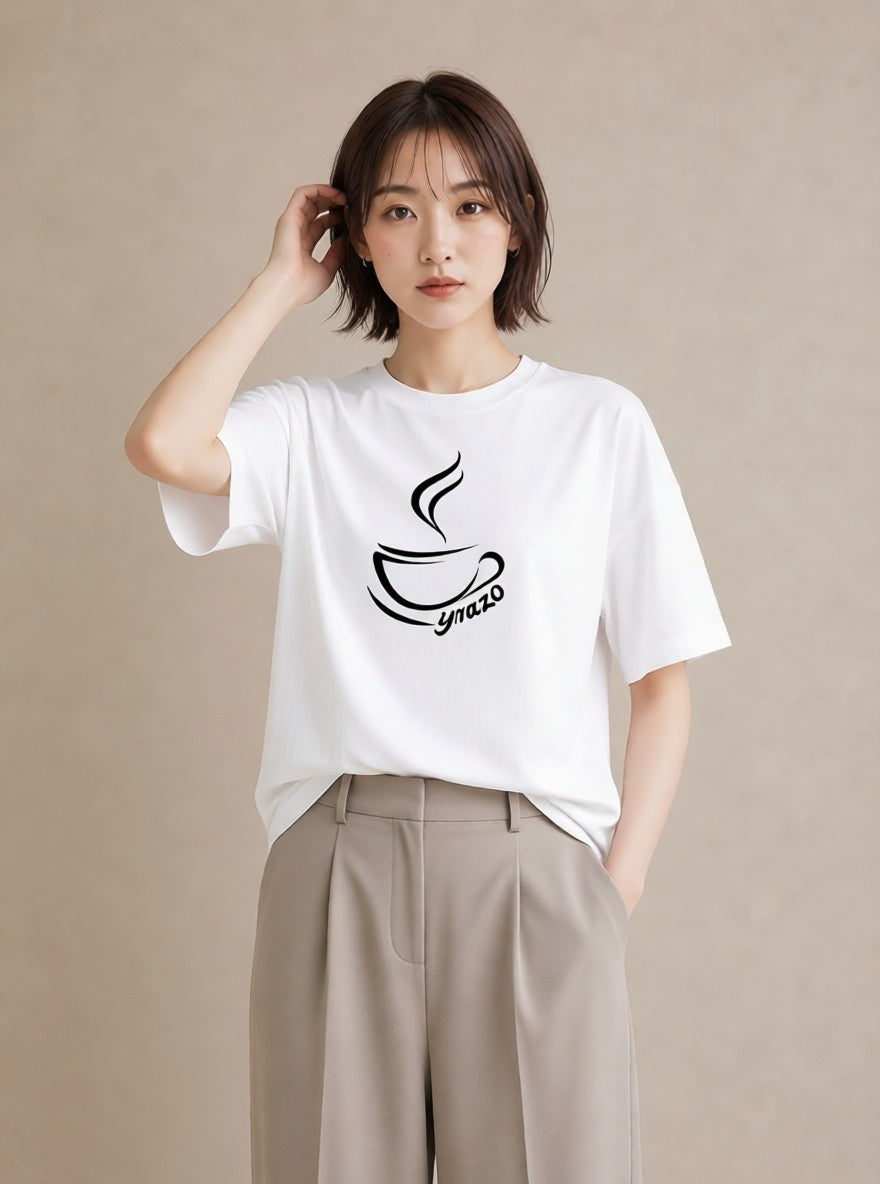 グラフィックTシャツ レディース コーヒー カフェ 珈琲 イラスト ミニマル 通勤 在宅 白T