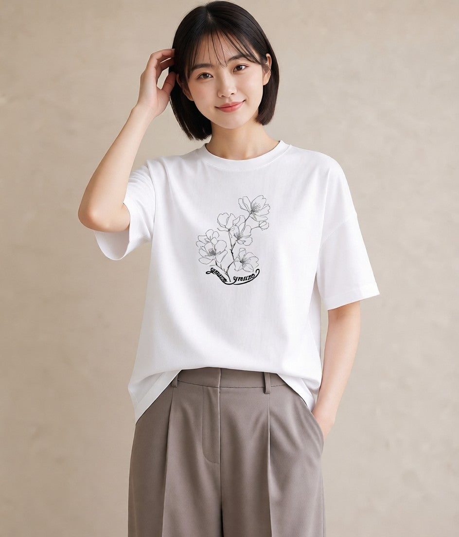 半袖Tシャツ レディース さくら 桜 桜の枝 イラスト ユニーク 公園 ママ 白T
