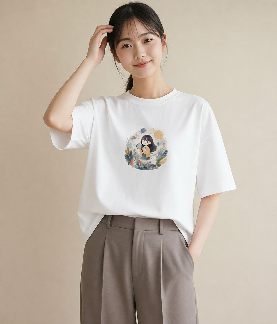 グラフィックTシャツ レディース 惑星 星空 宇宙 イラスト 旅行用 海 白T