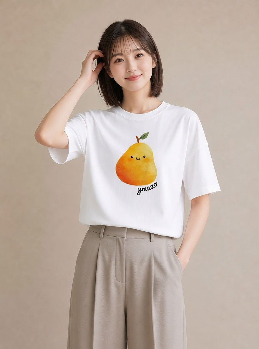 Tシャツ レディース みかん 食べ物 フード イラスト ミニマル 旅行 母娘コーデ 白T