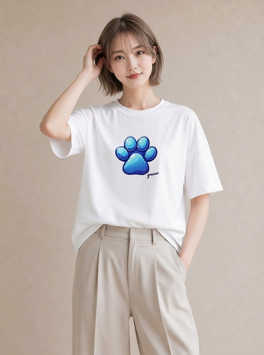 半袖Tシャツ レディース 肉球 猫 ねこ イラスト シック ママ カフェ服 白T
