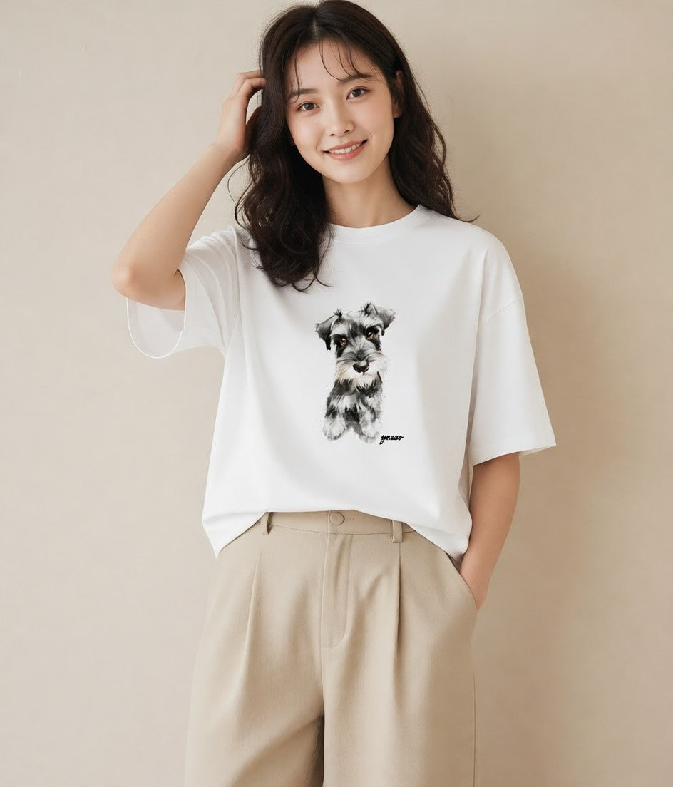 グラフィックTシャツ レディース ミックス犬 犬 いぬ イラスト こなれ感 普段着 週末コーデ 白T