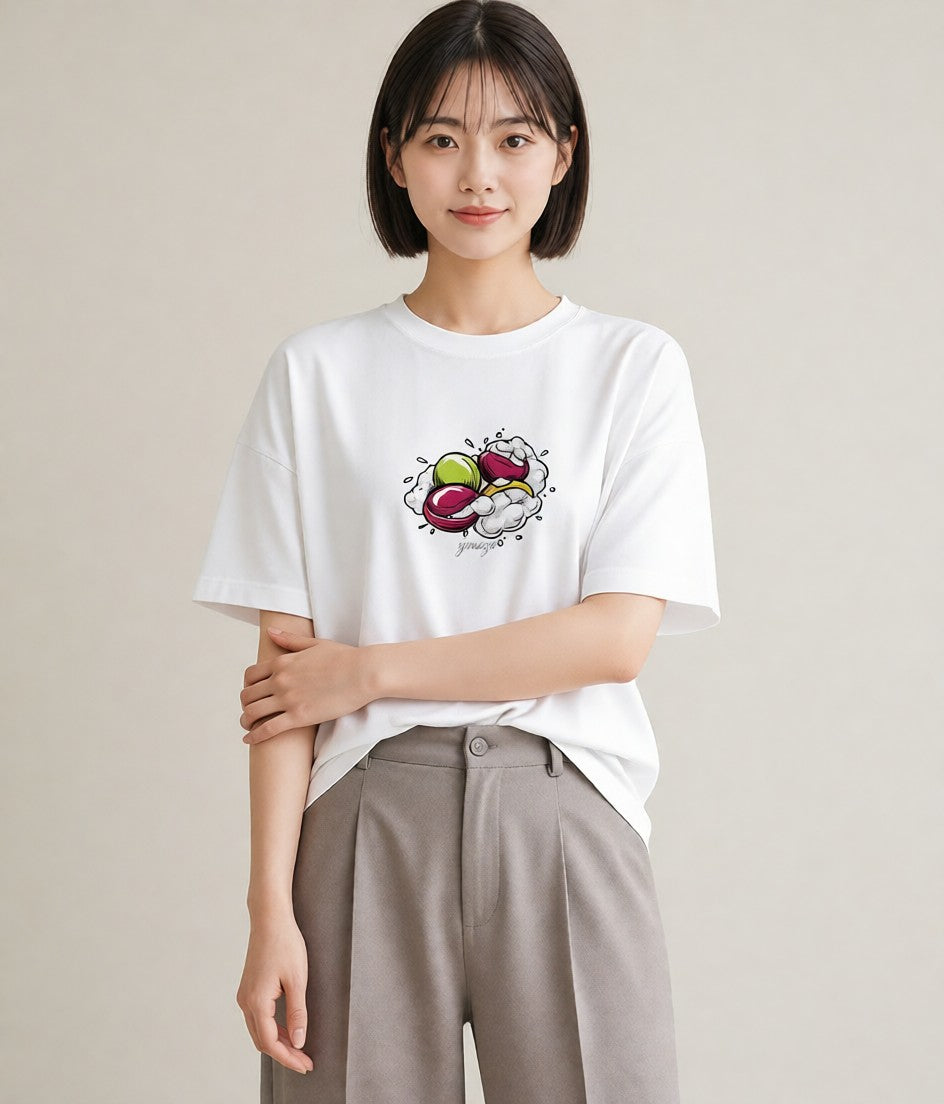 グラフィックTシャツ レディース だんご 食べ物 フード イラスト 線画 クリスマス 旅行 白T