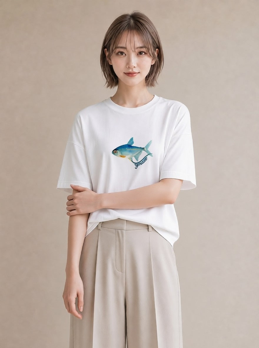 プリントTシャツ レディース 金魚 ペット 動物 イラスト ポップ 旅行用 海 白T