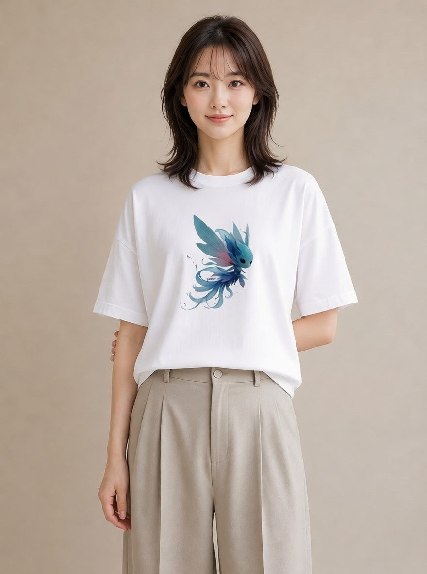 デザインTシャツ レディース グッピー ペット 動物 イラスト ビーチ デイリーウェア 白T