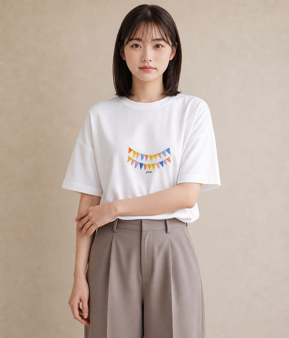 半袖Tシャツ レディース 洗濯物 風 ナチュラル アンティーク イラスト きれいめカジュアル 部屋着 女性向けギフト 白T