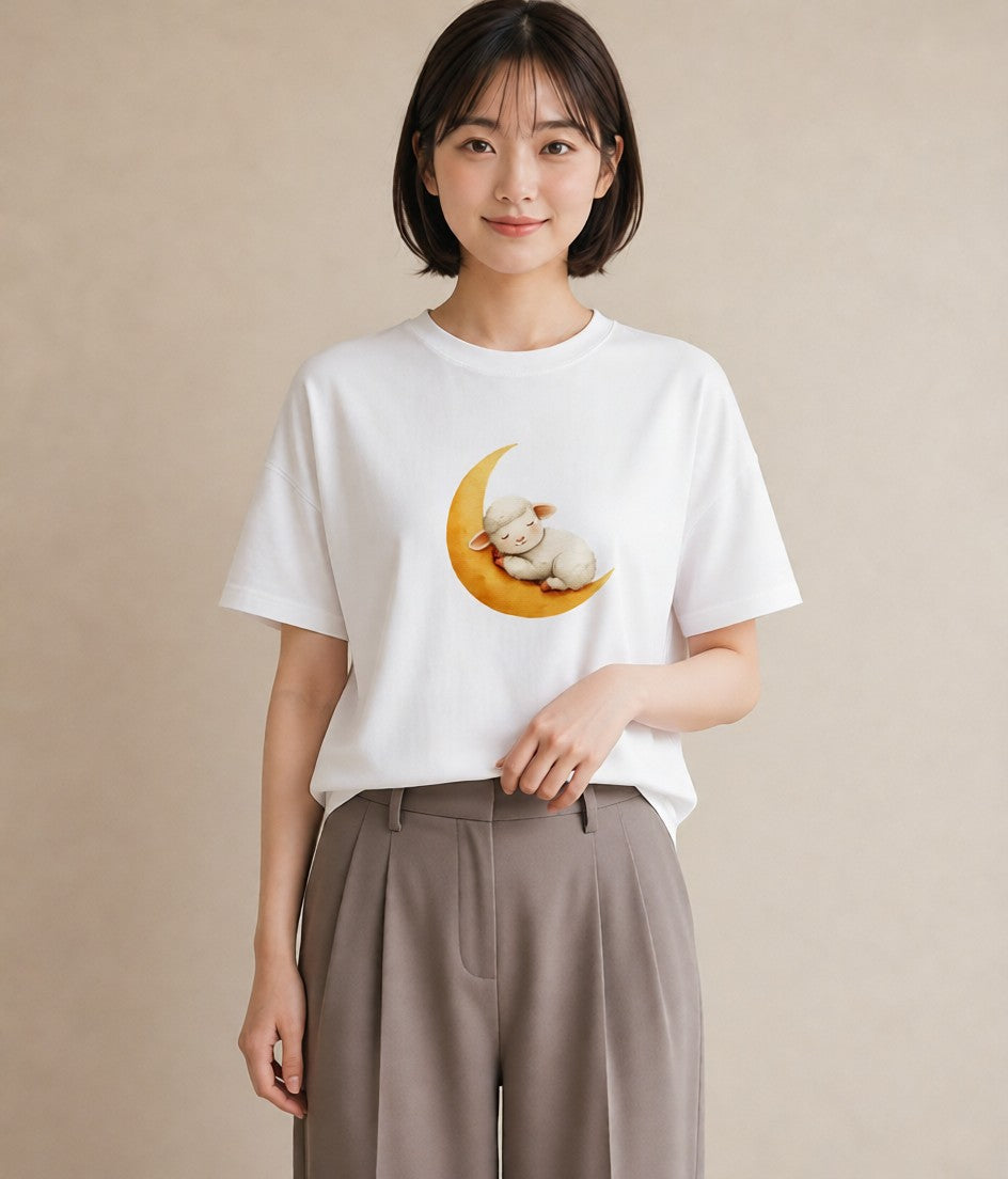 プリントTシャツ レディース ひつじ 動物 アニマル イラスト こなれ感 公園 ママ 白T