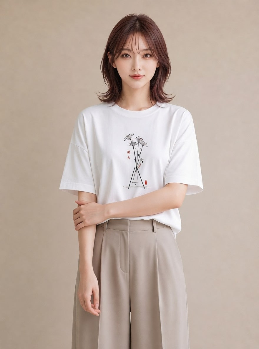 半袖Tシャツ レディース 風鈴 ガラス 夏 ナチュラル アンティーク イラスト きれいめカジュアル 送別ギフト 通勤 白T