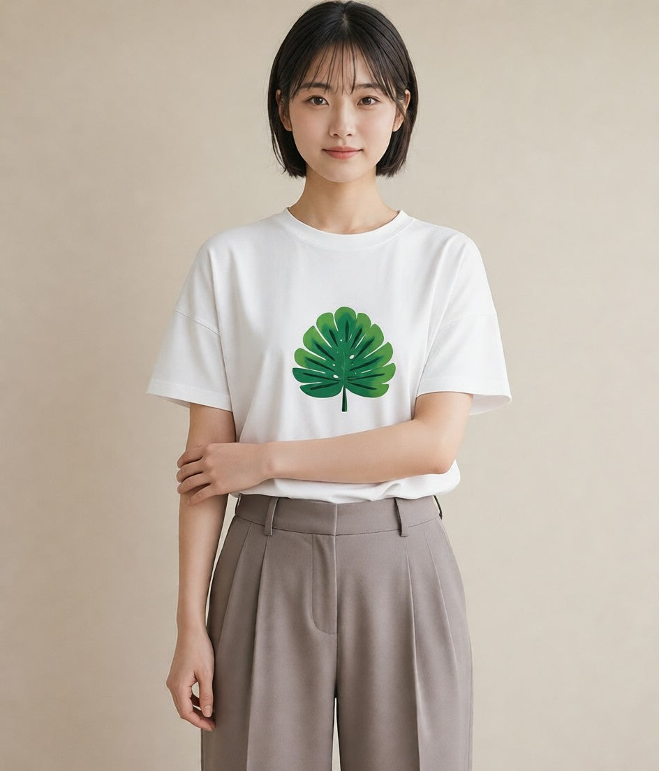 グラフィックTシャツ レディース モンステラ 植物 ボタニカル イラスト シンプル 誕生日プレゼント 綿100 白T