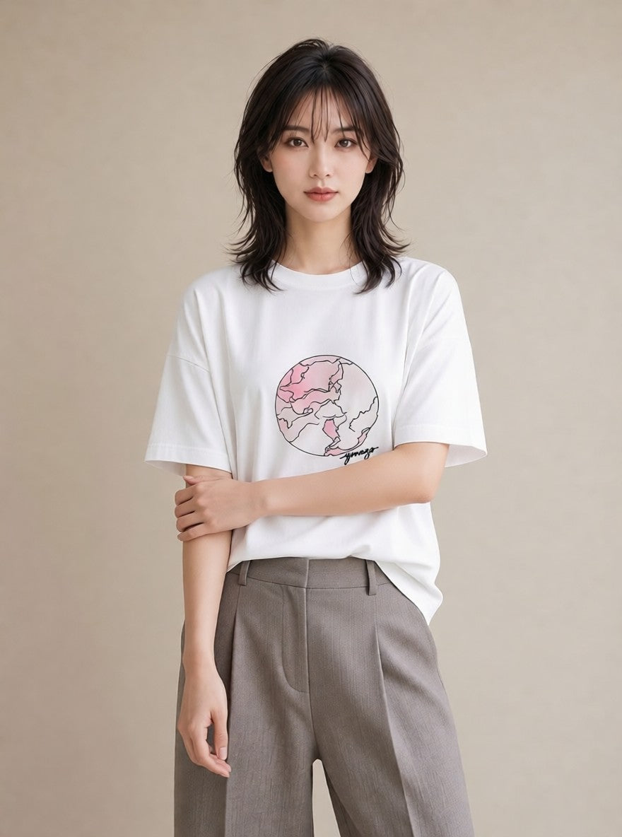 Tシャツ レディース 満月 星空 宇宙 イラスト シンプル 旅行 母娘コーデ 白T