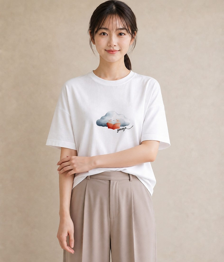 Tシャツ レディース 雲 星空 宇宙 イラスト カジュアル 買い物 夏コーデ 白T