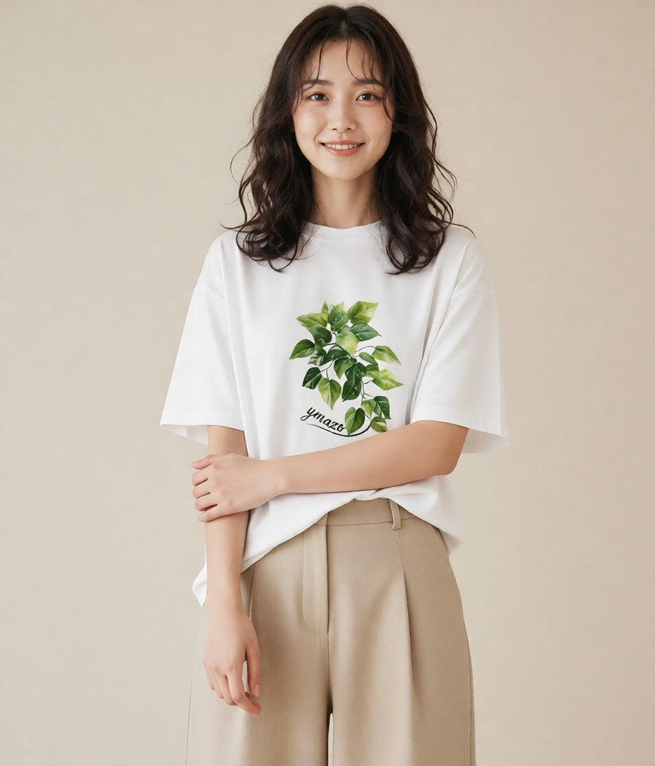半袖Tシャツ レディース つる 植物 ボタニカル イラスト 韓国風 姉妹 送別ギフト 白T