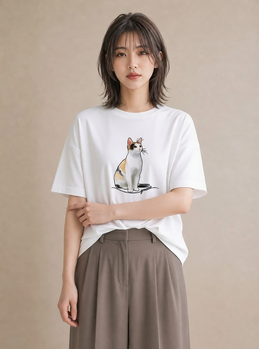 デザインTシャツ レディース ペルシャ 猫 ねこ イラスト 韓国風 姉妹 送別ギフト 白T