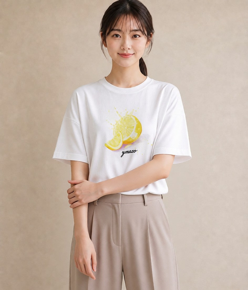 プリントTシャツ レディース レモン 檸檬 食べ物 フード イラスト シック 女子会 お揃い 白T