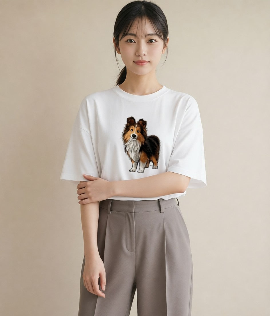 Tシャツ レディース シェットランドシープドッグ 犬 いぬ イラスト 可愛い 公園 ママ 白T
