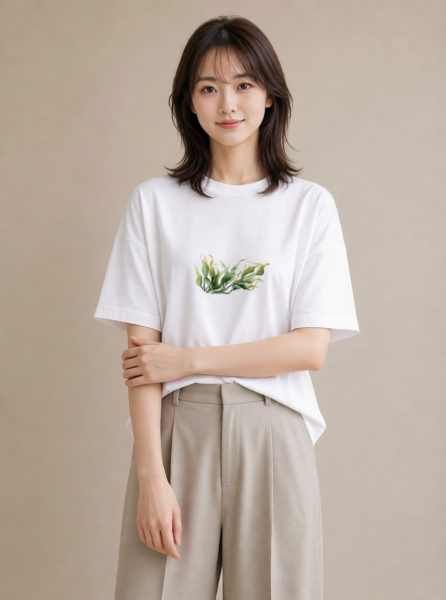 半袖Tシャツ レディース つる 植物 ボタニカル イラスト シンプル 買い物 夏コーデ 白T