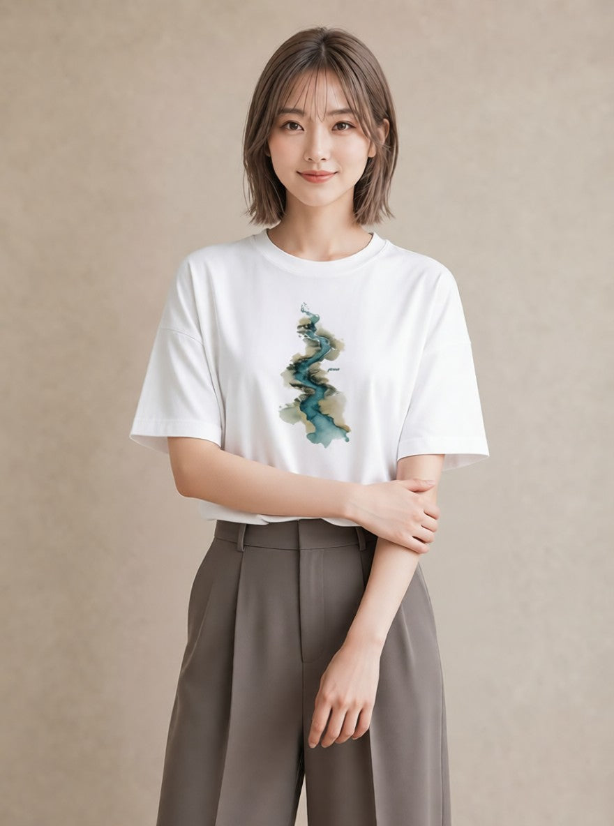 半袖Tシャツ レディース 波 星空 宇宙 イラスト シック 姉妹 送別ギフト 白T