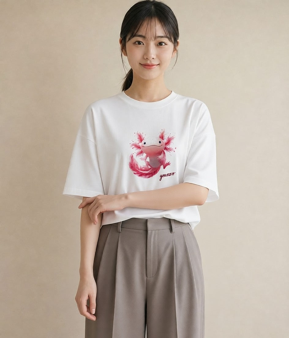 デザインTシャツ レディース ウーパールーパー ペット 動物 イラスト ヴィンテージ風 姉妹 送別ギフト 白T