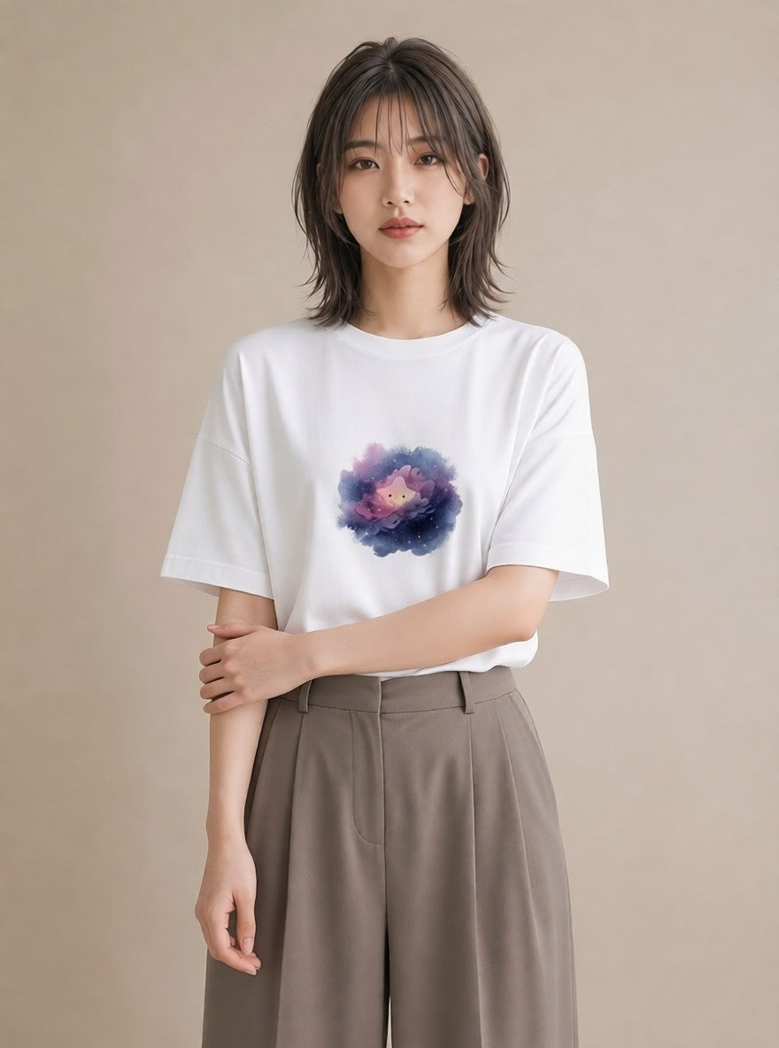 デザインTシャツ レディース 山羊座 星空 宇宙 イラスト レトロ 公園 ママ 白T
